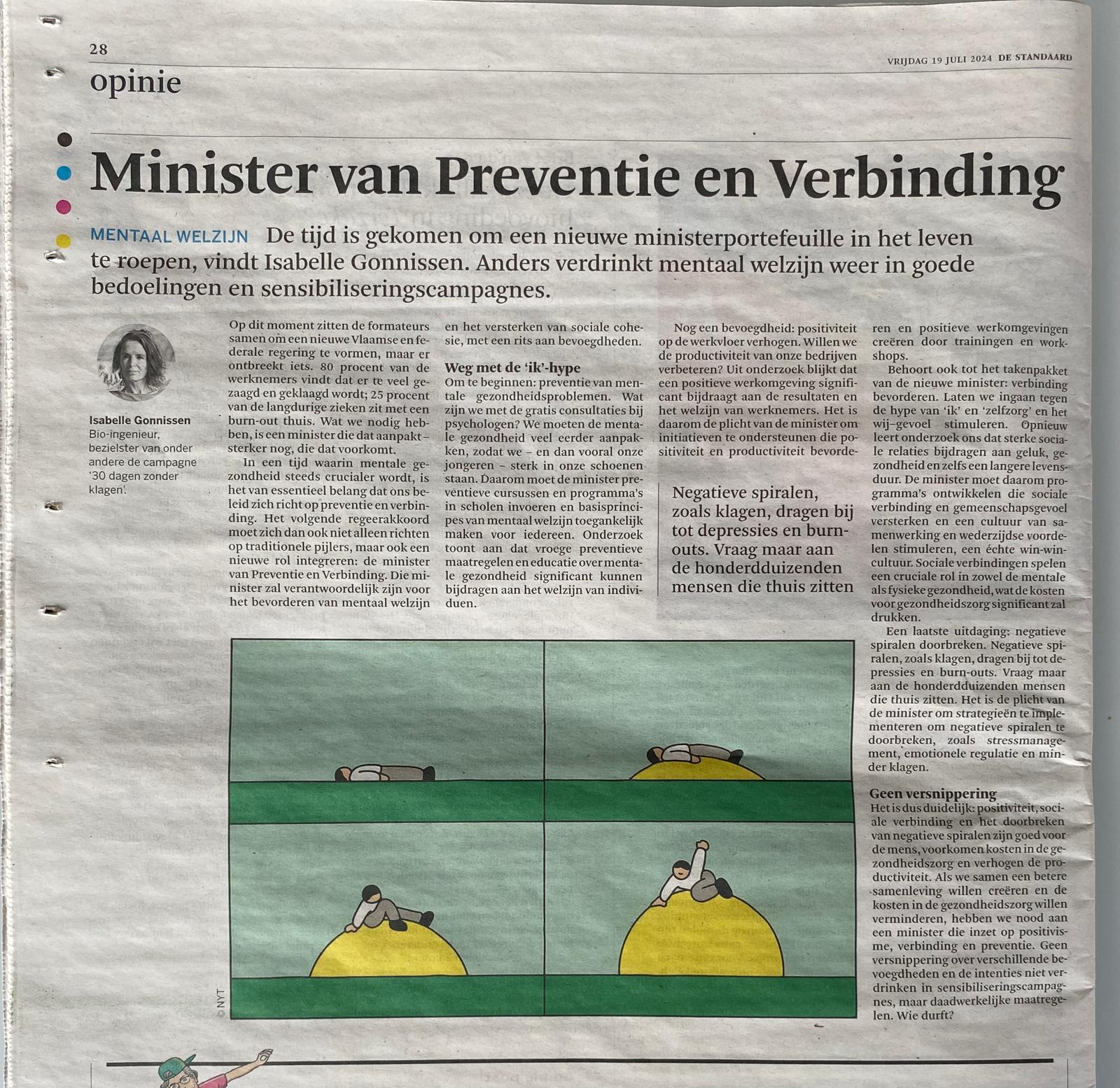 Mijn Opinie verschijnt op Trends en in De Standaard: een pleidooi voor een Minister van Preventie en Verbinding.